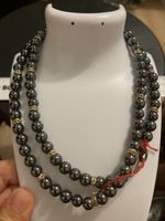 Collier perles vintage hématite /pendentifs plaqué or jaune