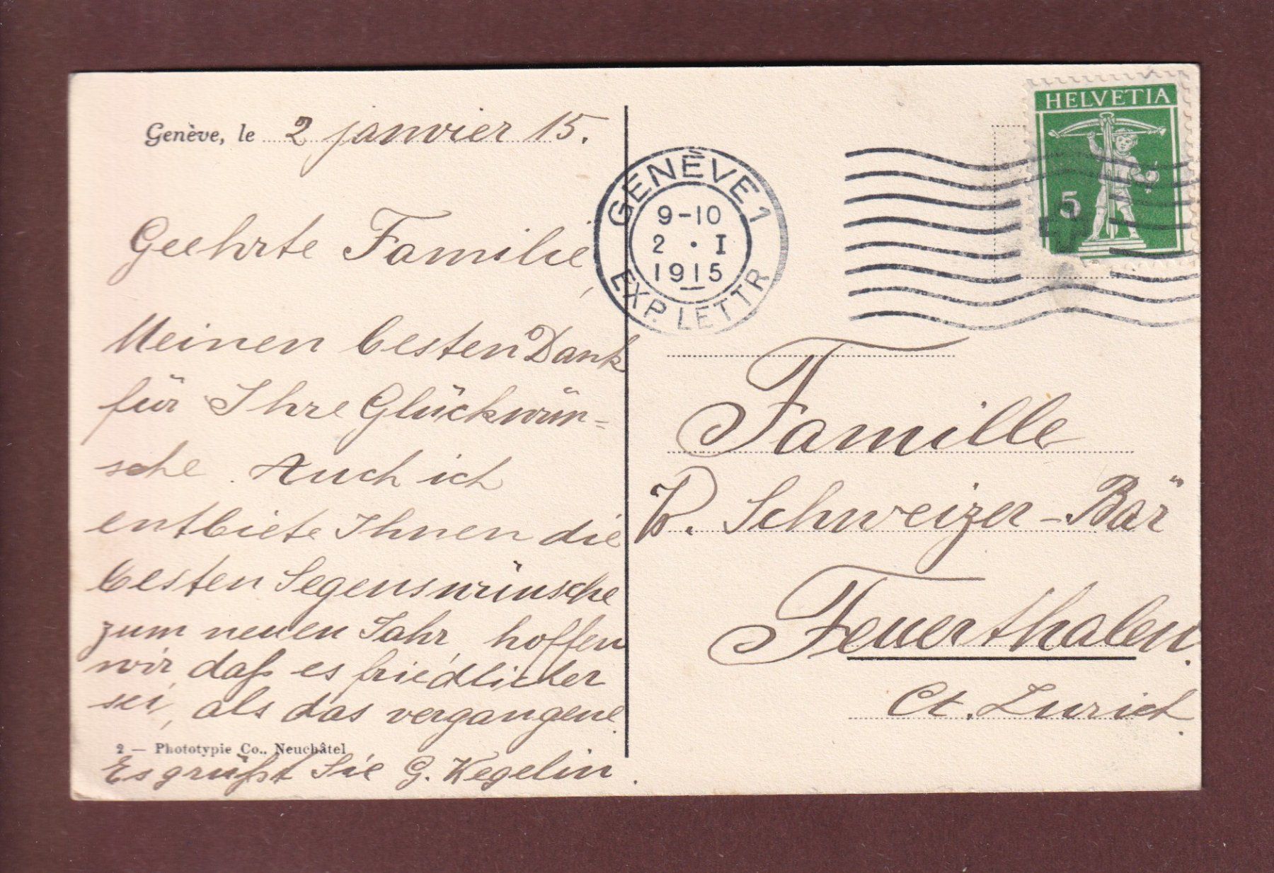 Cartoline postali: GENEVE - Bonne Année - 1915 – Usato da Pully venduto da nicecards 1