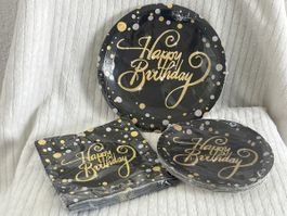 Party Set Schwarz/Gold, Happy Birthday, Neu & OVP 🎉