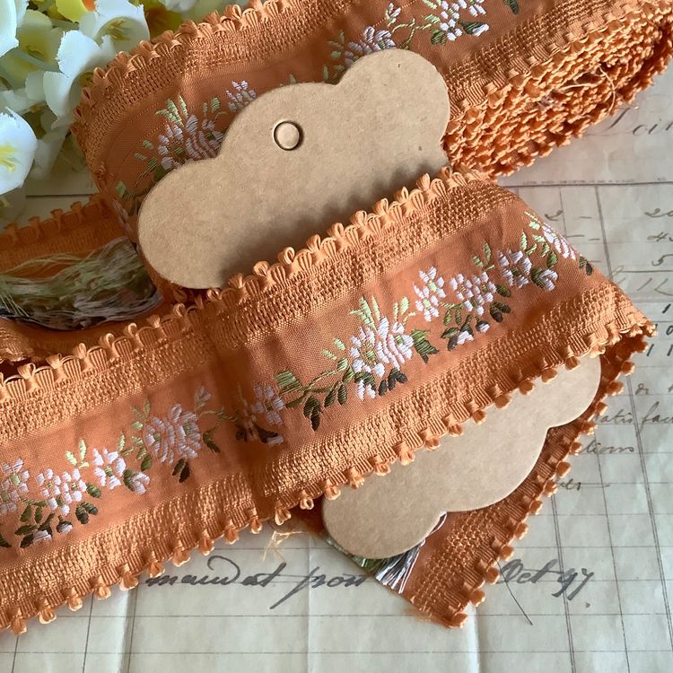 Coupon De Bordure Brodée 'Les Cerises' - 4 Mètres De Long, 4 Cm De Large, Toile De Coton écru