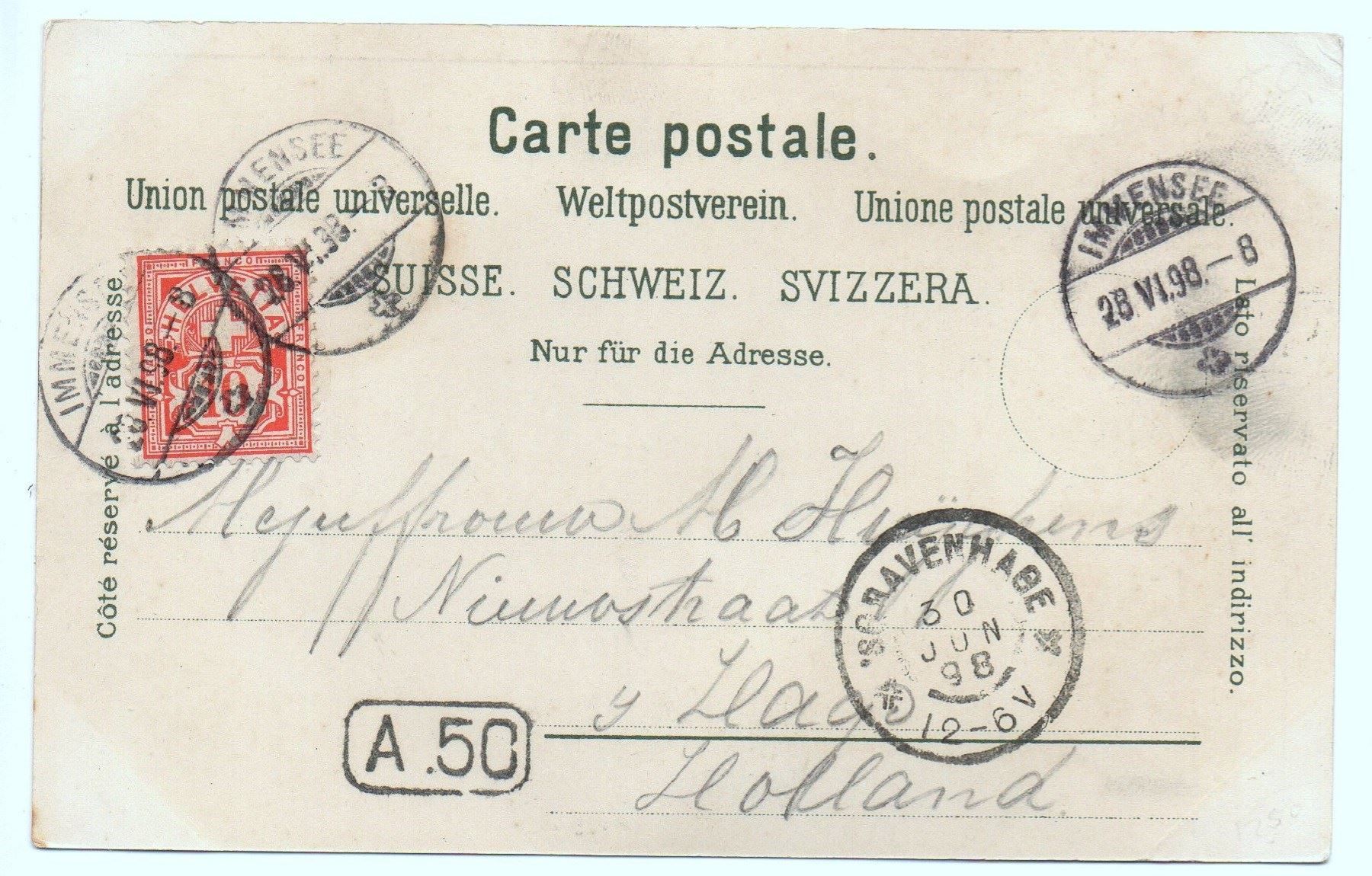 Cartoline postali: LITHO Gruss aus IMMENSEE Hotel Rigi - Baud-Risold, prop. – Usato da Jona venduto da philajona 1