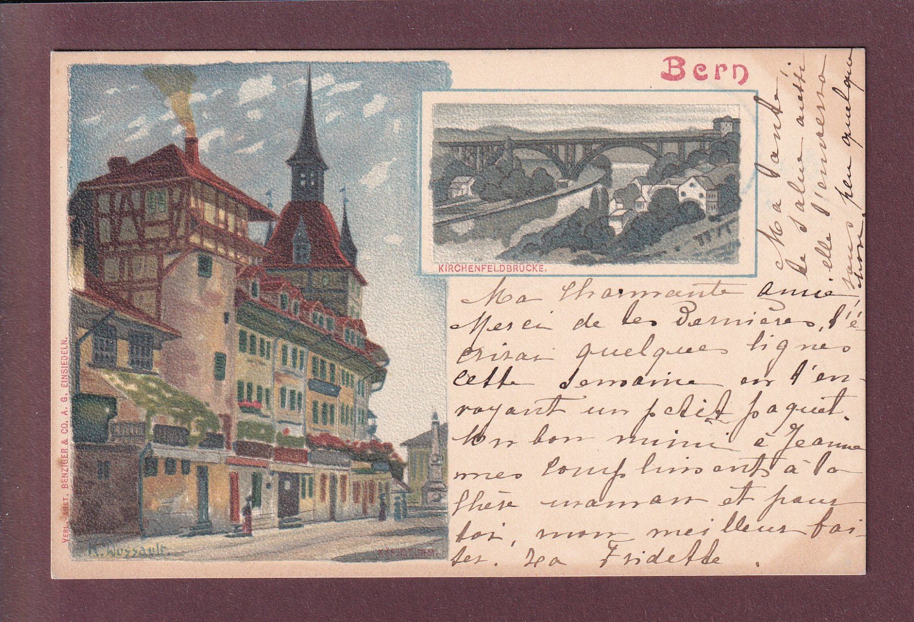 Cartoline postali: BERN - Käfigturm - Kirchenfeldbrücke - 1899 – Usato da Pully venduto da nicecards