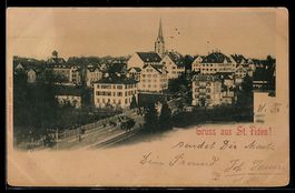 AK St. Fiden, Ortsansicht mit Kirche und Brücke