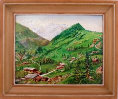 Paysage huile Champery Dents du Midi Landschaft Ölgemälde