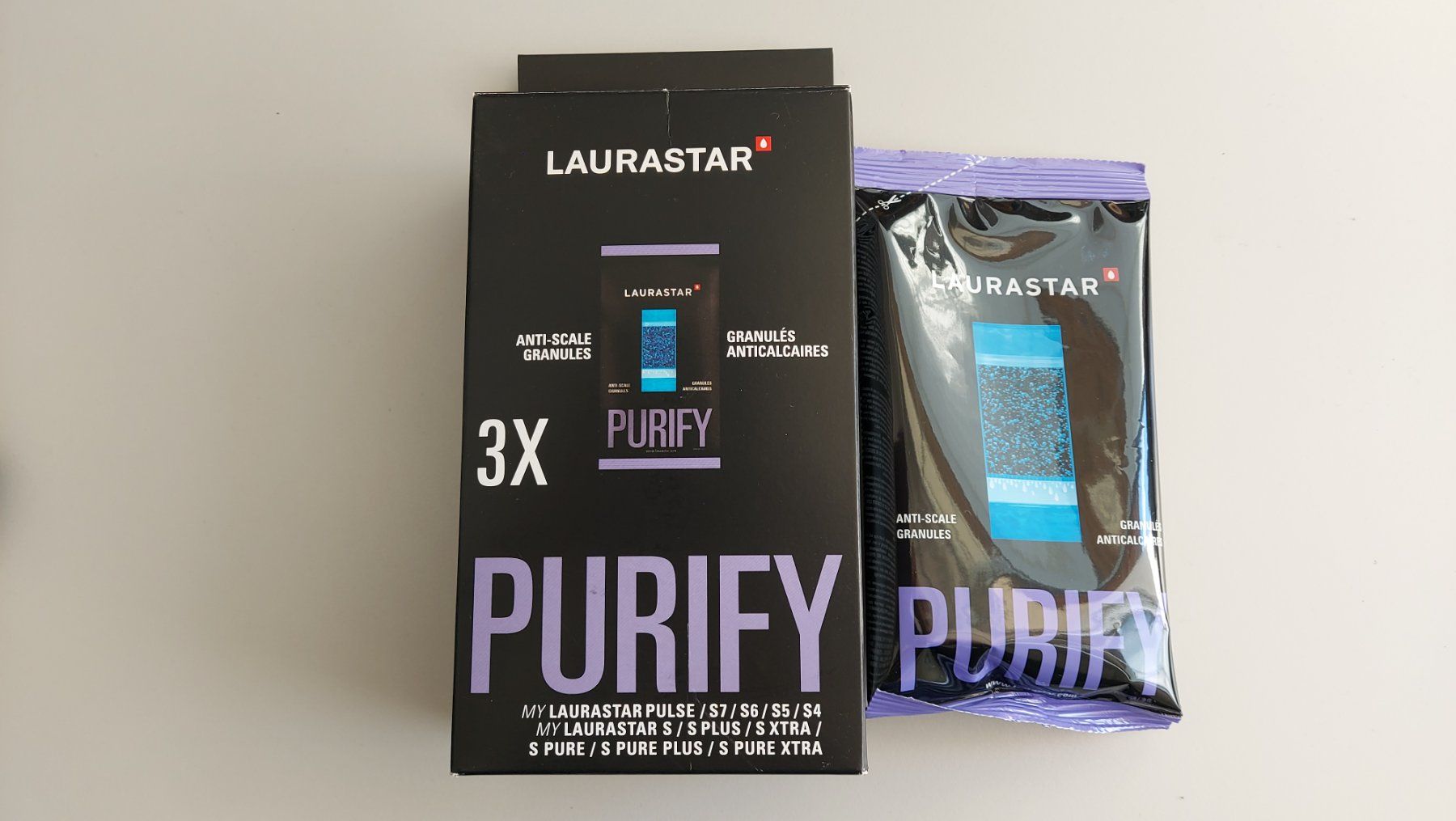 Laurastar Ferri da stiro: **2 Päckli LAURASTAR Kalkschutzgranulat Purify** – Nuovo (secondo la descrizione) da Staffelbach venduto da alibaba67