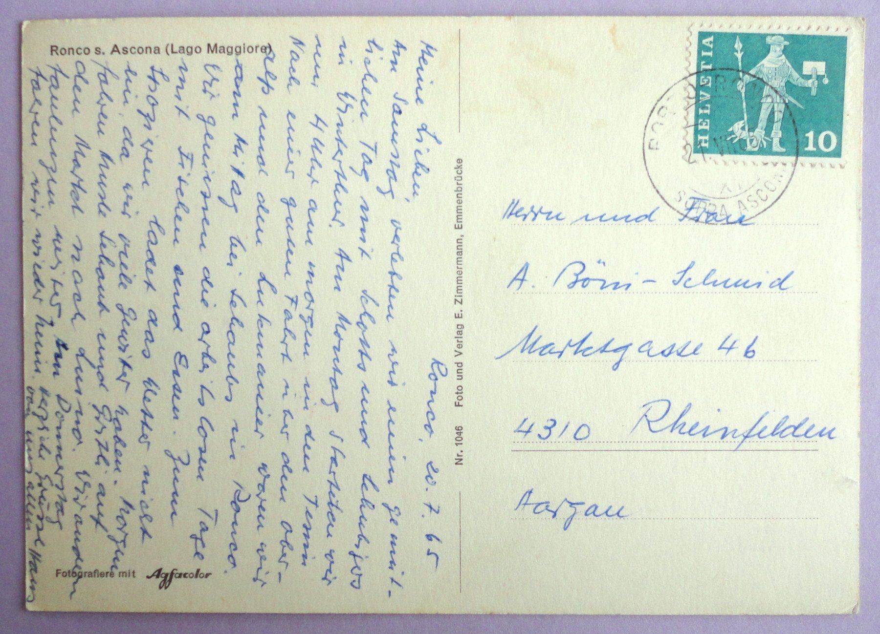Cartoline postali: Ronco s. Ascona (Lago Maggiore) – Usato da Fétigny venduto da Billy2miny 1