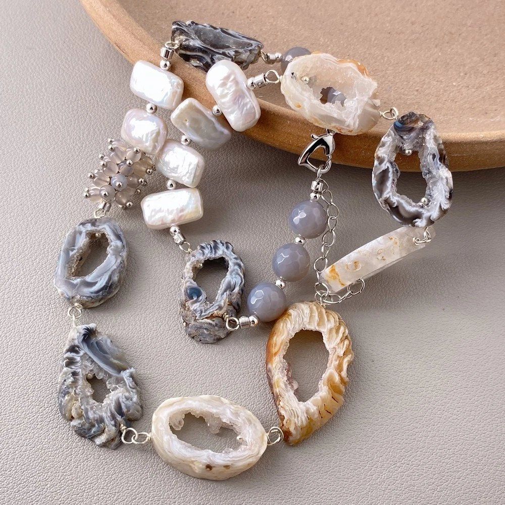 Catenine: Druzy Achat Perlen Kette Echt Collier Géode Agate Perle – Nuovo (secondo la descrizione) da Prilly venduto da ilyria73