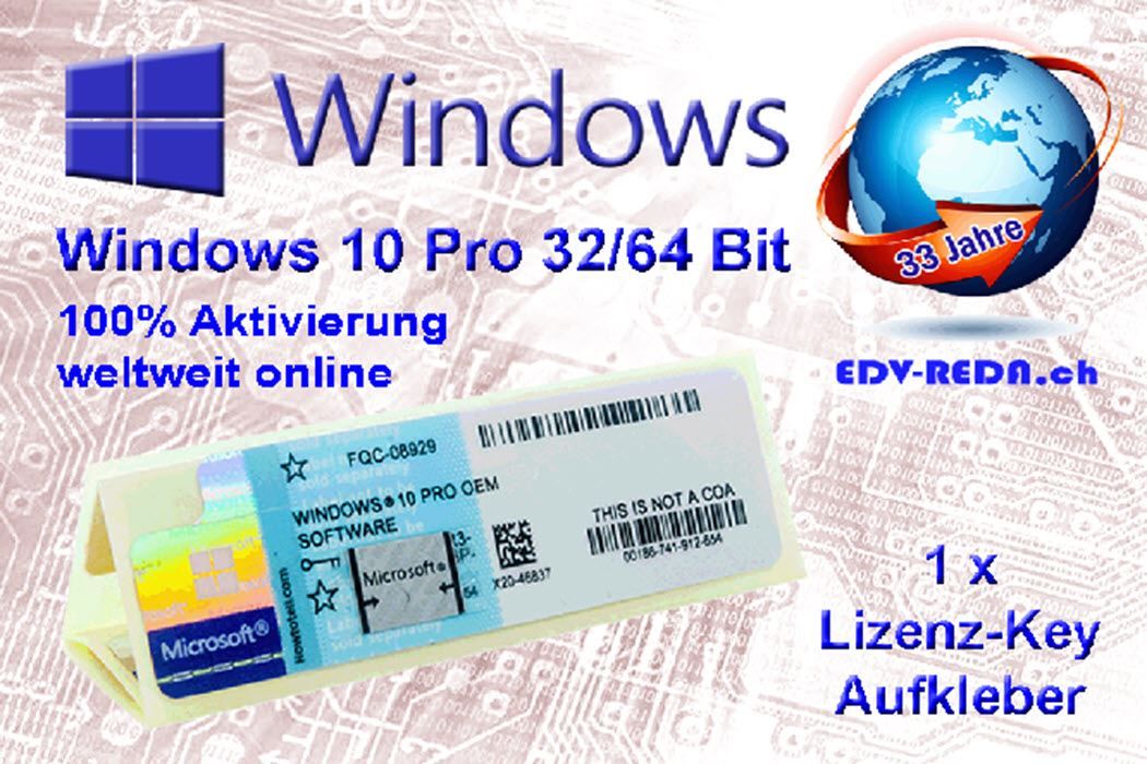 Software: WINDOWS 10 PRO KEY-AUFKLEBER 1St. Lizenz – Neu (gemäss Beschreibung) aus Langenthal von
