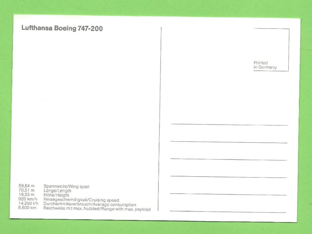 Cartoline postali: Lufthansa Boeing 747-200 – Usato da Zürich venduto da t24_de 1
