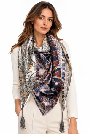Mucho Gusto grosses Seidentuch Dreieck grau Print Tuch