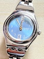 Swatch Damenuhr, Edelstahl, blaues Zifferblatt, Top