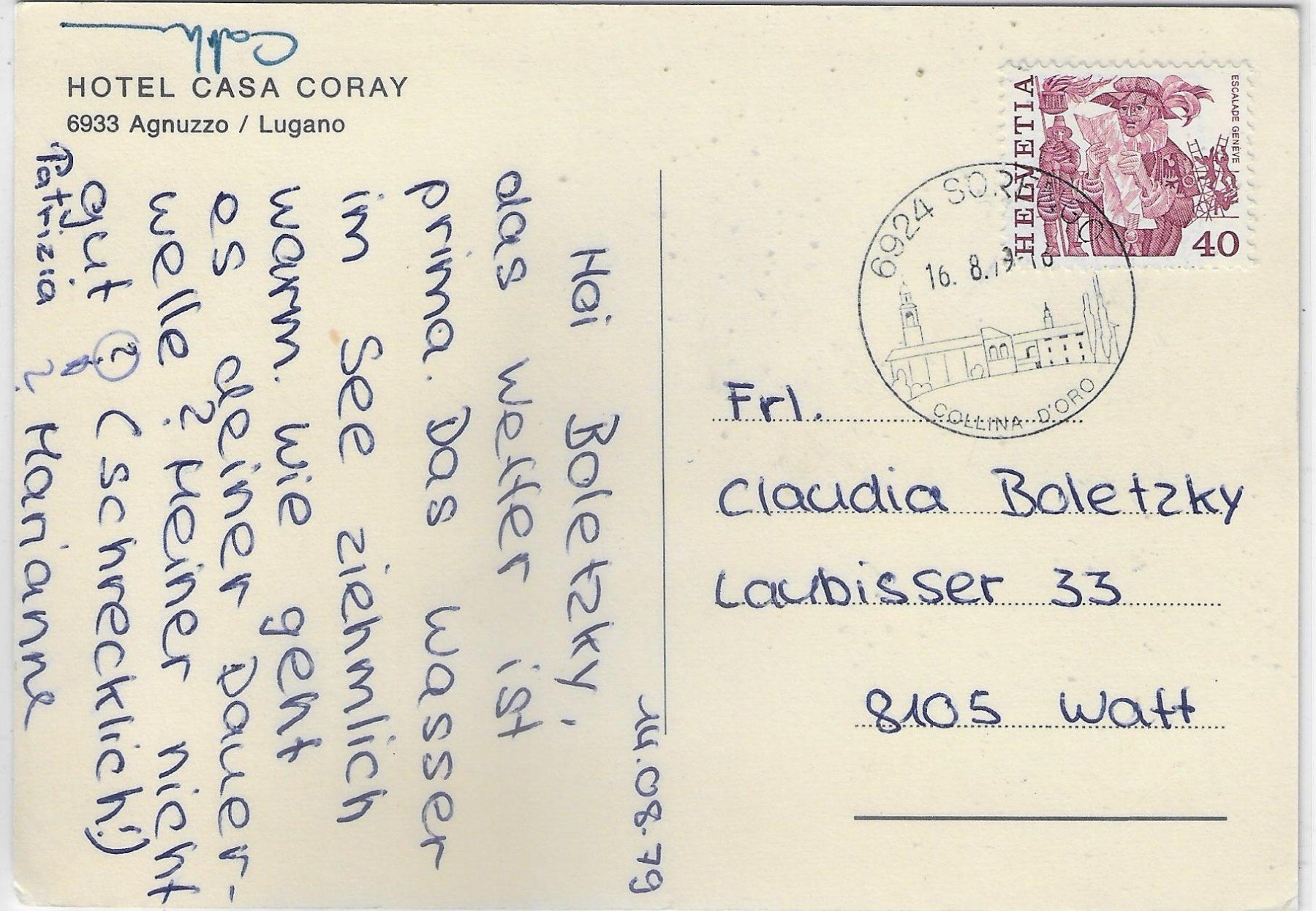 Cartoline postali: Hotel Casa Coray - Agnuzzo/Lugano – Usato da Ettingen venduto da Kartenplanet 1
