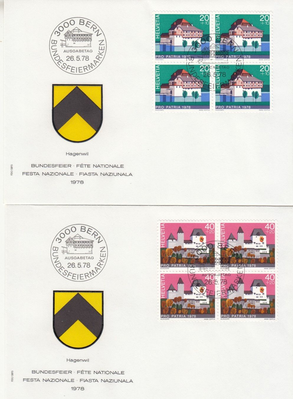 Tutti i francobolli: SBK B178 - B181 im 4er-Block FDC – Usato da Bürglen TG venduto da StampGraf 1