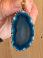 Anhänger Kette Achatplatte türkis gefärbt, Achat Edelstein