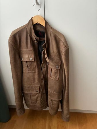 Issa Leo Lederjacke im Vintage-Stil, Grösse M, Braun