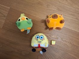 Set 3x Plüschtier klein SpongeBob, Capybara, Vogel