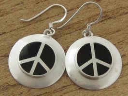 Vintage Indianer Ohrhänger Ohrringe Silber 925 Onyx Peace