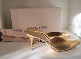 Sergio Rossi Gold Leather Mules Size 40