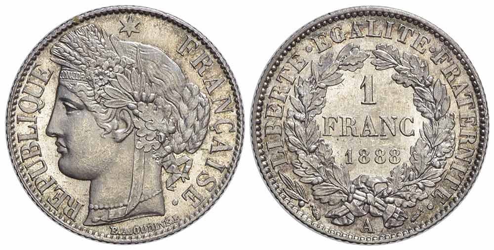 Tutti le monete: Frankreich, 1 Franc 1888 A Paris – Usato da Chiasso venduto da Novamarketing