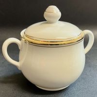 Dose Zuckerdose Langenthal Porzellan weiss 1938 Decor Gold