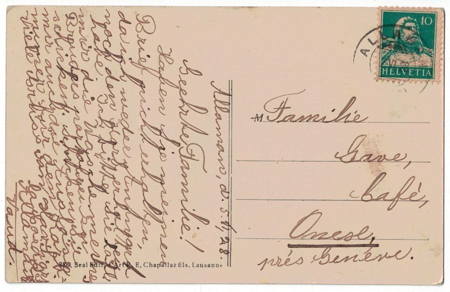 Ansichtskarten: Allaman, cour du Château, circulée 1928 – Gebraucht aus Frauenfeld von POML 1