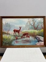 Acrylgemälde mit Rehen am Waldbach von Antonio V. (1985)