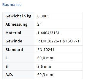 GF Ferramenta: Rohrdoppelnippel 2" x 60mm – Nuovo e nell'imballaggio originale da Amriswil venduto da SwissFittings 1