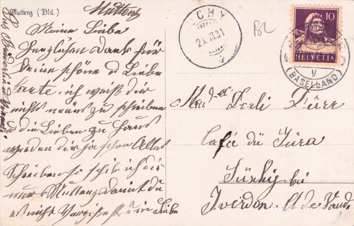 Cartoline postali: Muttenz BL // 1931 Dorfzentrum Kirche – Usato da Basel venduto da intermezzo12 1