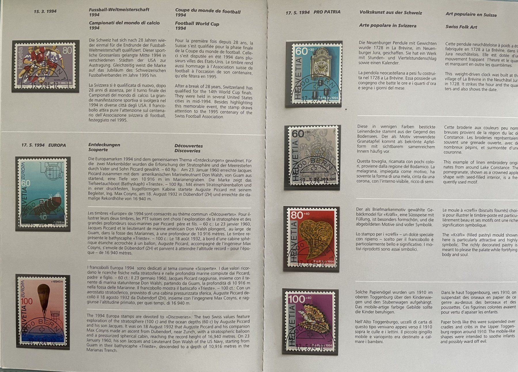 Tutti i francobolli: 1994 Jahrbuch Ersttagsstempel – Usato da Eggersriet venduto da stamp303 1