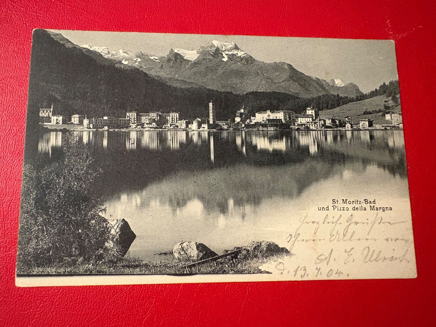 Ansichtskarten: 1904 // St. Moritz-Bad und Pizzo della Margna – Gebraucht aus St-Légier-Chiésaz von Theo006