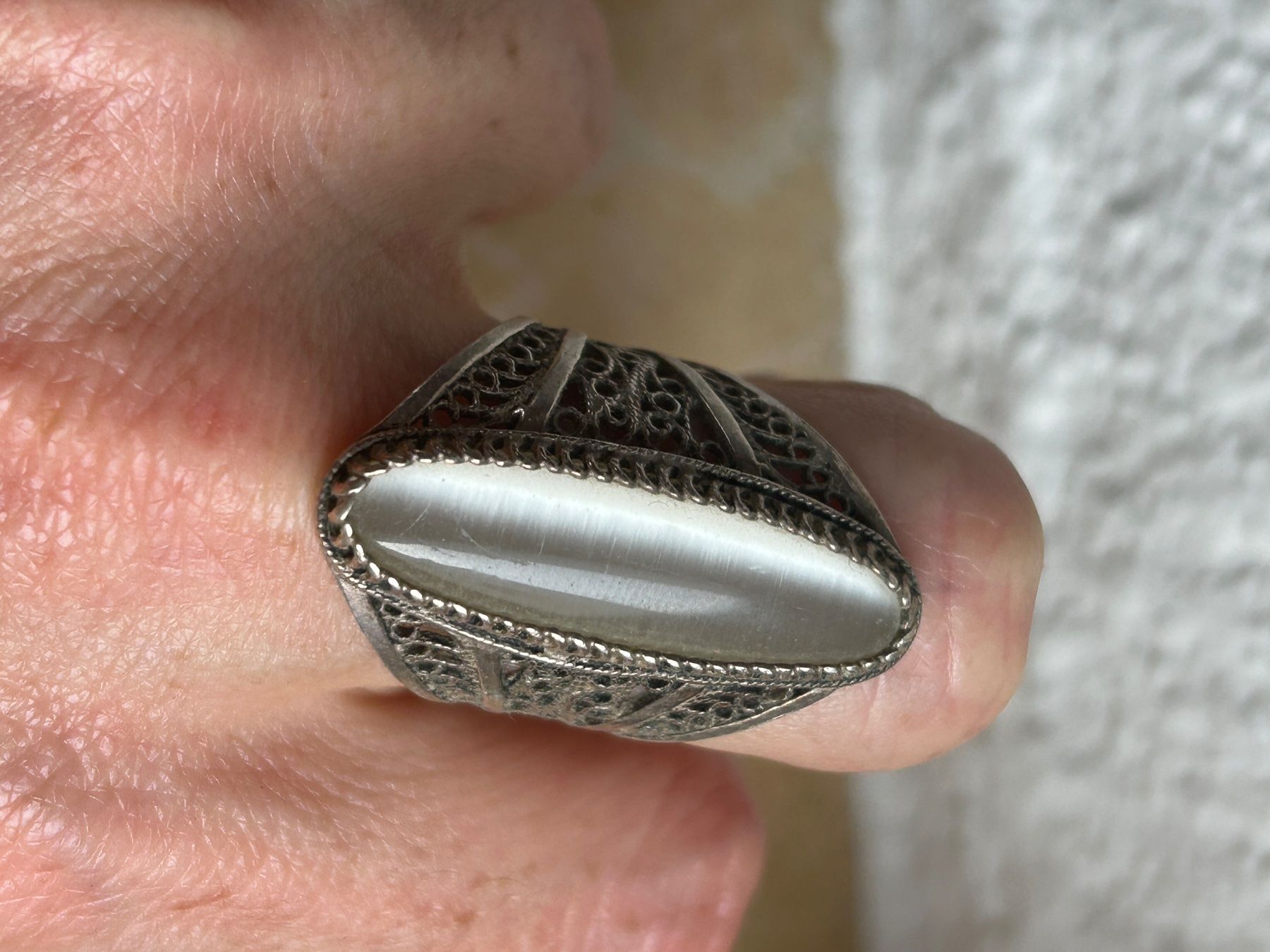 Anelli: Vintage Ring mit Mondstein, 925er Silber, filigran – Usato da Basel venduto da bellespirit 5