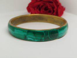Malachit Armreif Vintage Stil, Messing