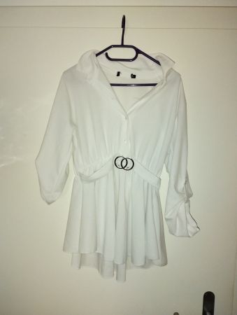 Weisses Hemdblusenkleid mit Gürtel Grösse XL neu