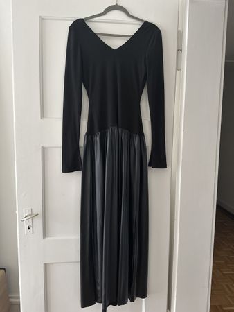 Elegant Black Long Sleeve Faux Leather Midi Dress, New!