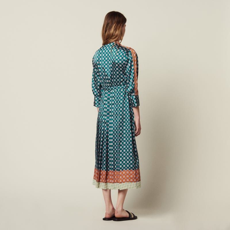 Sandro Vestiti: Sandro Satin Geometric Patchwork Midi Wrap Dress Wickelkleid – Usato da Münchenstein venduto da B771 2