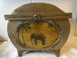 Schmucktruhe Elefant Metall gold bemalt Schatztruhe Vintage 