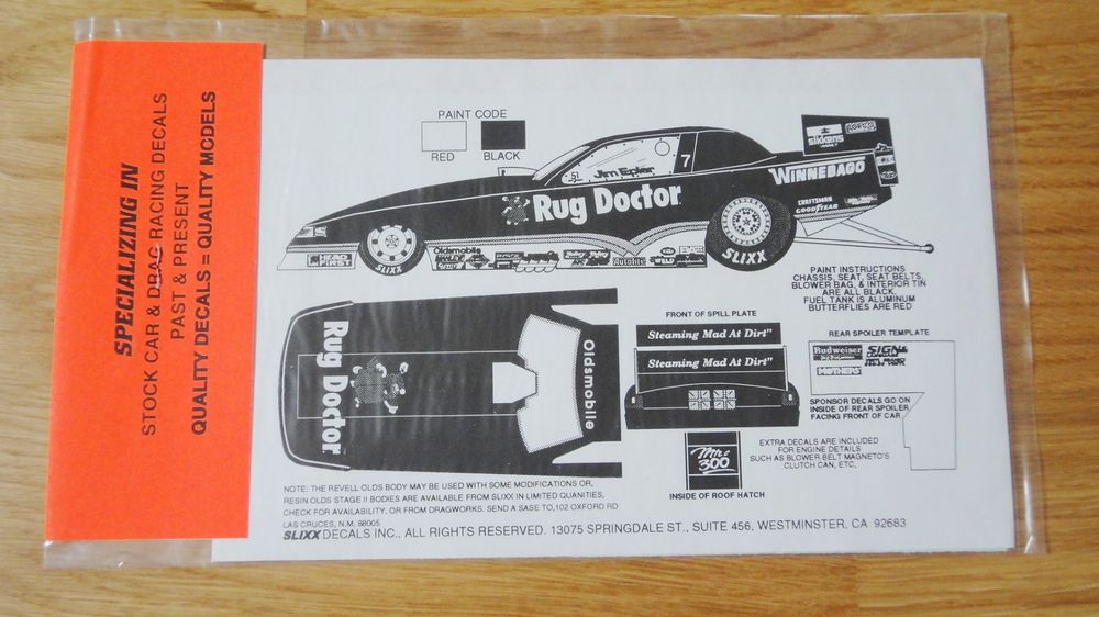 SLIXX DECALS #1029 JIM EPLER RUG DOCTOR OLDS FUNNY CAR (Neu und ...