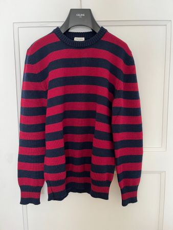 SAINT LAURENT PARIS RED AND NAVY STRIPED SWEATER