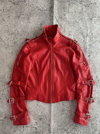 Red Leather Biker Jacket, Italian Design - Cool Now!