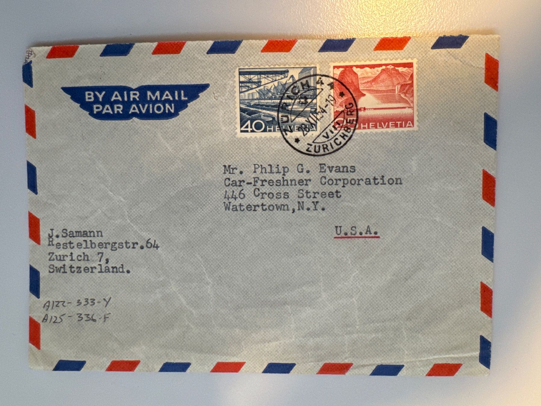 Alle Briefmarken: 1954 Brief Airmail nach New York – Gebraucht aus Küssnacht am Rigi von SUOMIMASTER