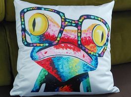 Motivkissen Frosch Kunst bunt Neu weiss