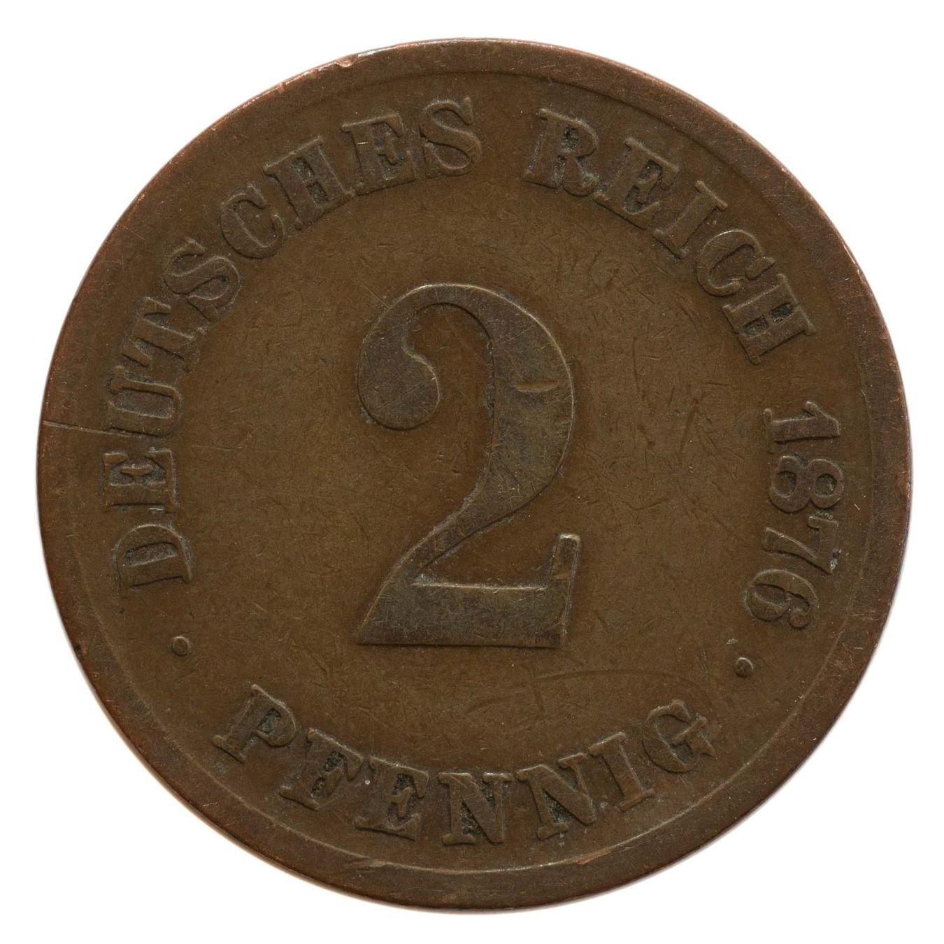 Alle Münzen: Deutschland Kaiserreich 2 Pfennig 1876 E – Gebraucht aus Rotkreuz von num_6343