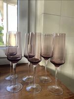6 flûtes à champagne verre violet lot de 6 pièces vintage