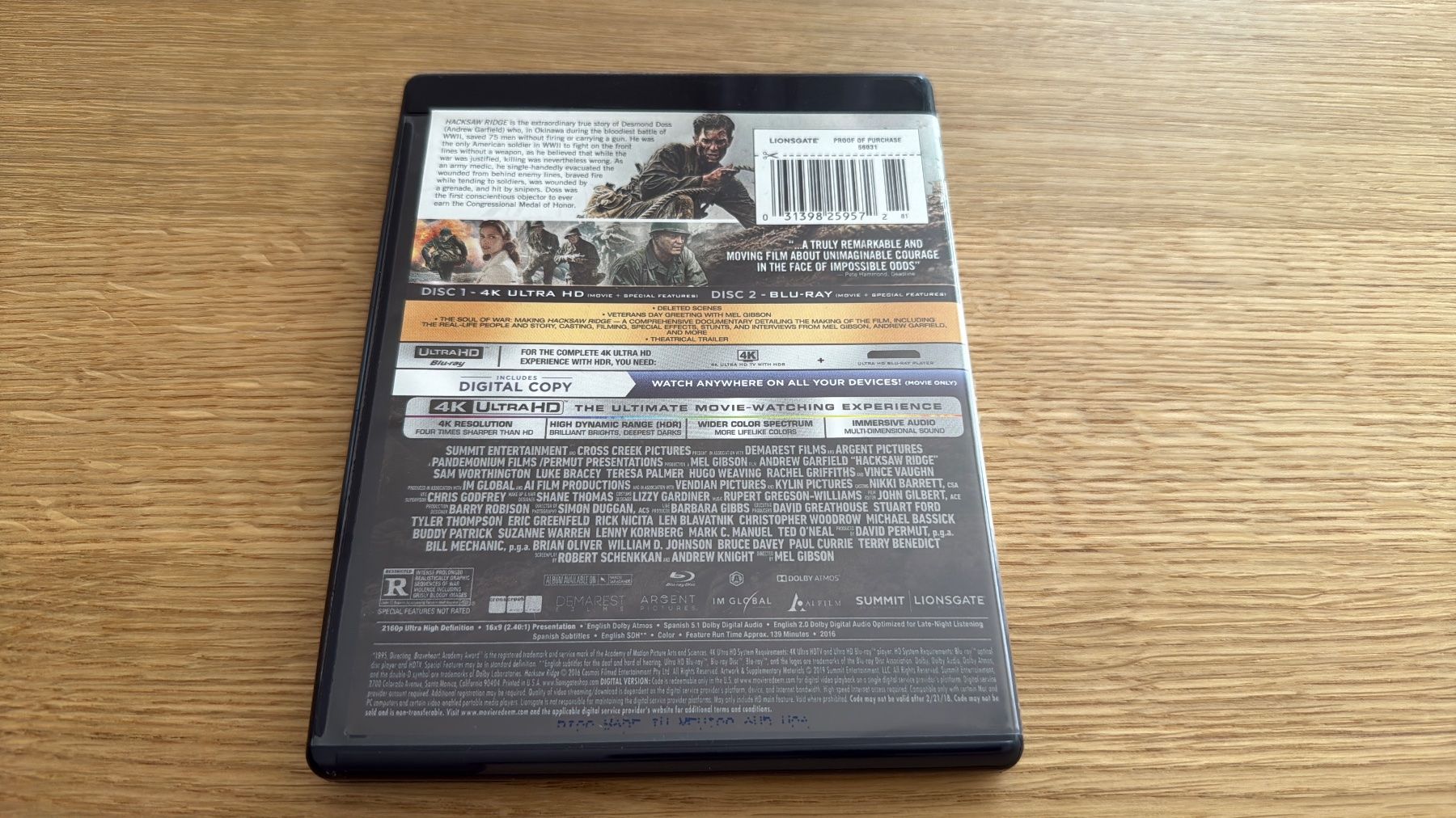 Tutti i DVDs: Hacksaw Ridge - 4K UHD Blu-Ray – Usato da Wallisellen venduto da Art_Vendorlay 1