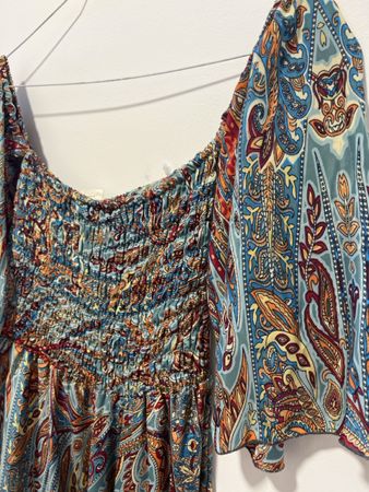 Vestito donna fantasia etnica maniche a campana nuovo