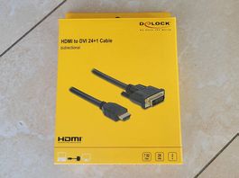 Câble Delock HDMI to DVI 24+1 (bidirectional) de 2m. Neuf !