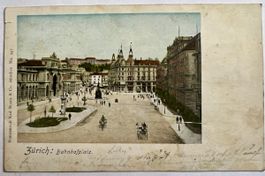 Alte AK Bahnhofplatz Zürich 1899 belebt und Kutsche.