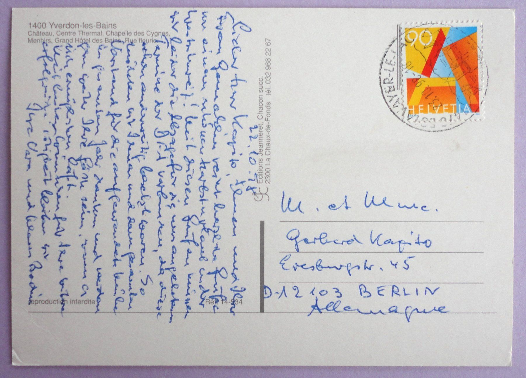 Cartoline postali: Yverdonn-les-Bains – Usato da Fétigny venduto da Billy2miny 1