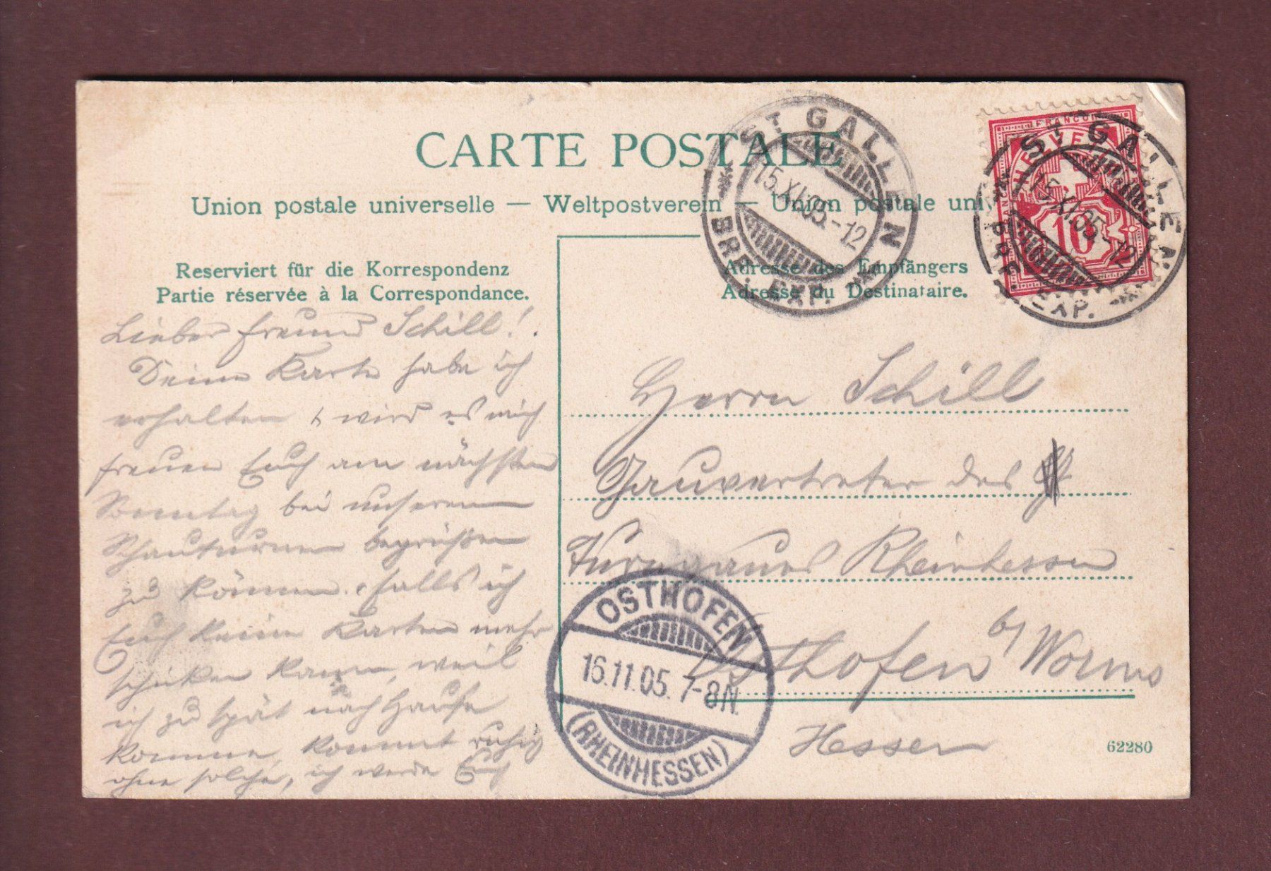 Cartoline postali: ST. GALLEN - Rosenberg - 1905 – Usato da Pully venduto da nicecards 1