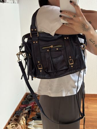 Damen Handtasche dunkelblau Leder Used-Look mit Gurt